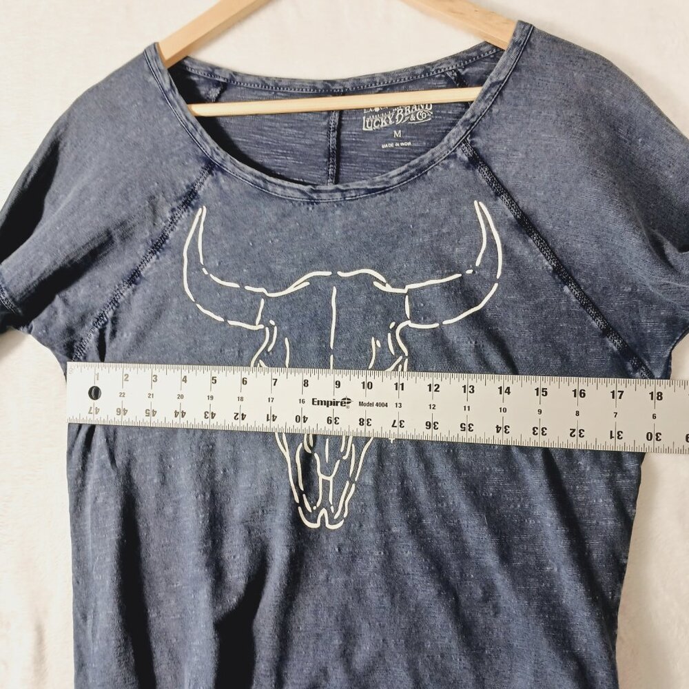 Lucky Brand, Western, Steer Skull, Navy, 3/4 Sleeve  Cotton Tee,  Medium - Picture 10 of 16